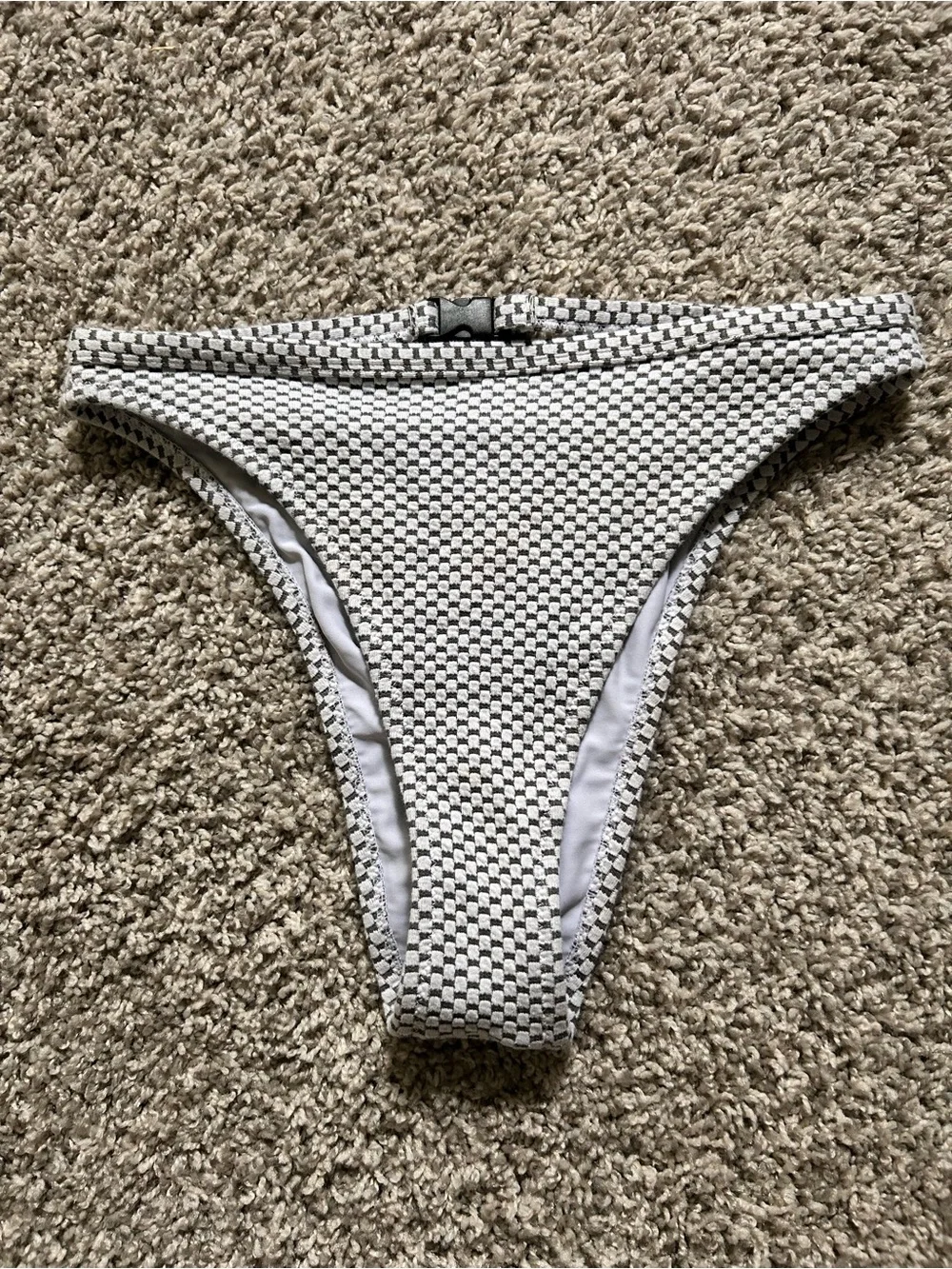 High-Waisted Sporty Cutout Checkered Bikini Bottom